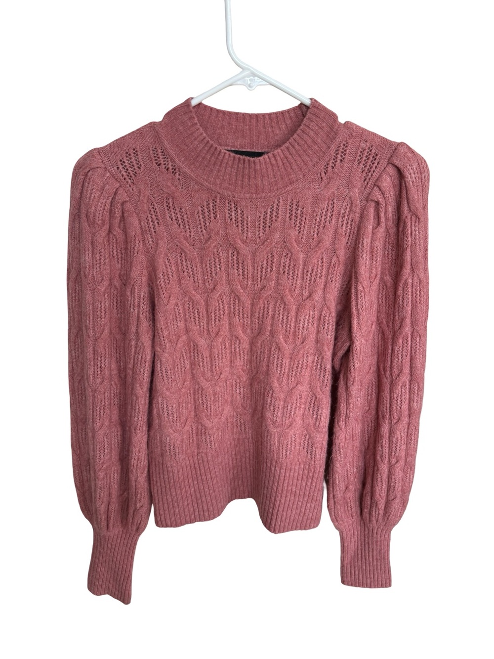 Express Dusty Rose Cable Knit Puff Sleeve Sweater Sz XS